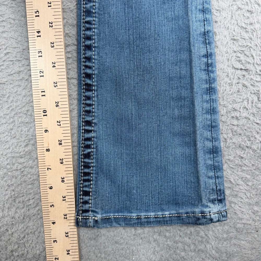 Miss Me Mid-Rise Bootcut Jeans Embellished Wing Pocket Blue Size 25x34 Y2K - Picture 10 of 14